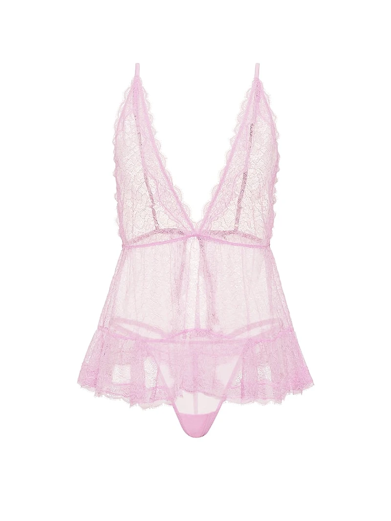 Tease Lace Plunge Babydoll Set