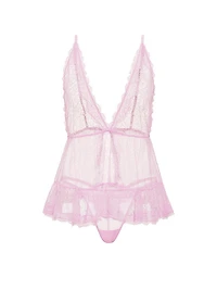 Tease Lace Plunge Babydoll Set