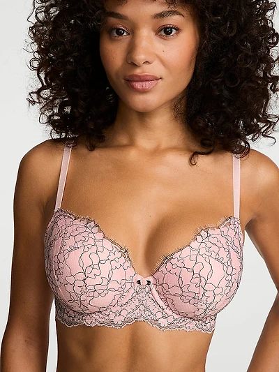 Hearts & Roses Embroidery Lightly Lined Demi Bra