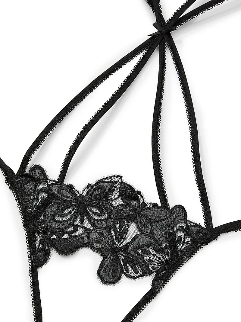 Butterflies Embroidery Strappy Naked Playsuit
