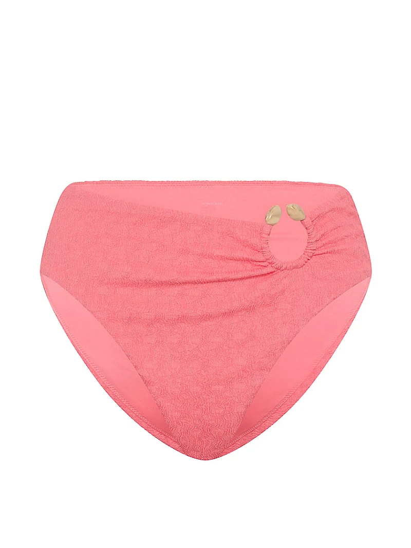 Beach Hoops Textured Jacquard High-Waist Full-Coverage Bikini Bottom
