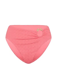 Beach Hoops Textured Jacquard High-Waist Full-Coverage Bikini Bottom