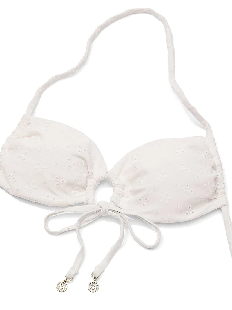 Eyelet Tie-Front Bandeau Bikini Top
