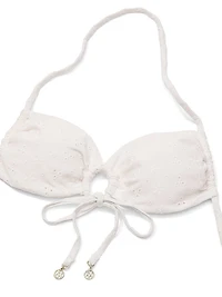 Eyelet Tie-Front Bandeau Bikini Top