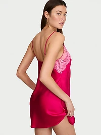 Satin Lace-Trim Short Slip Dress