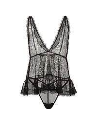 Tease Lace Plunge Babydoll Set