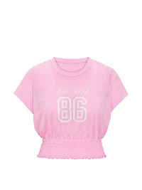 Mesh Smocked-Hem Tee