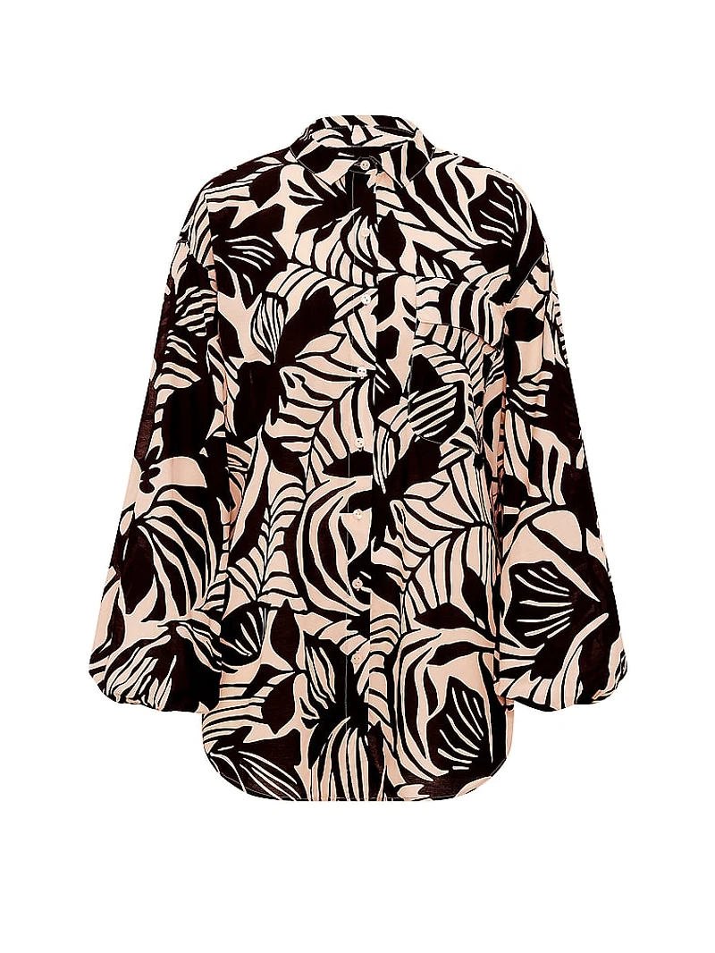 Beachwear Voile Oversized Button-Front Shirt
