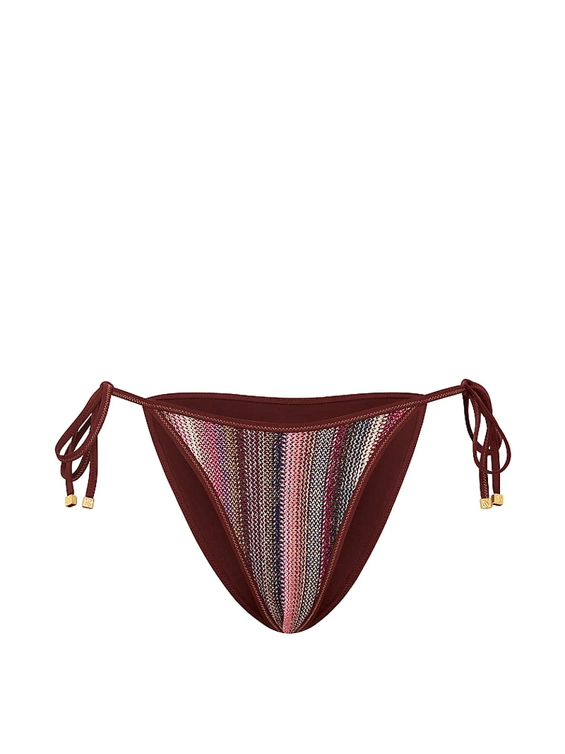 Shimmer Stripe Knit Side-Tie Cheeky Bikini Bottom