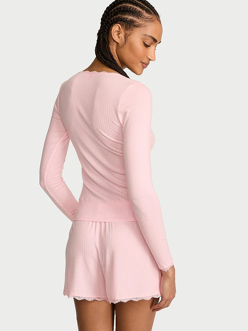 Pointelle Rib Long-Sleeve Tee & Short Set