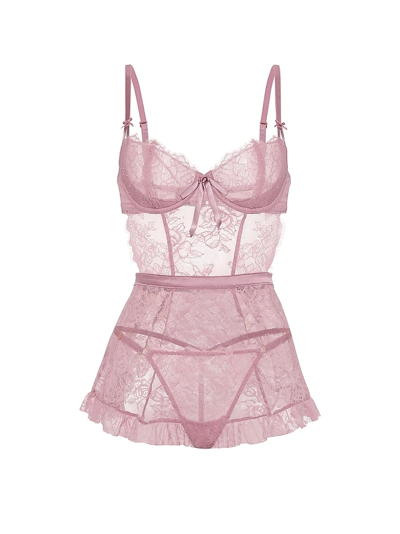 Wicked Unlined Rose Lace Apron Set