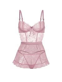 Wicked Unlined Rose Lace Apron Set