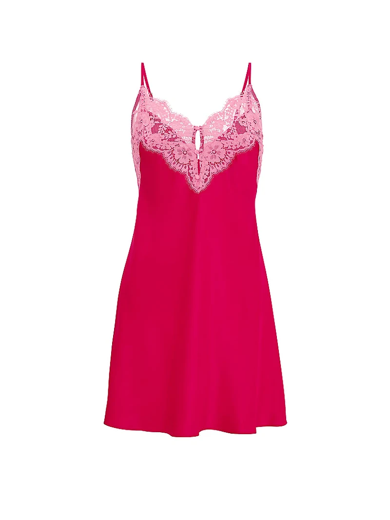 Satin Lace-Trim Short Slip Dress