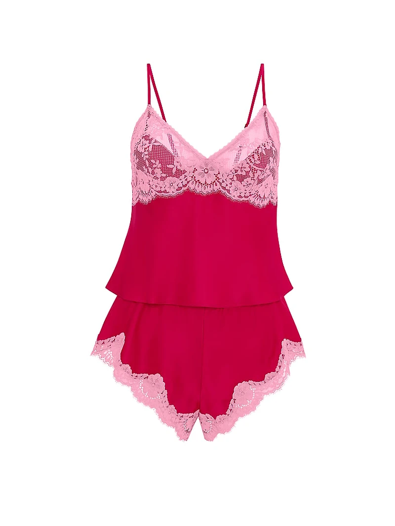Satin Lace-Trim Cami & Flutter Shorts Set