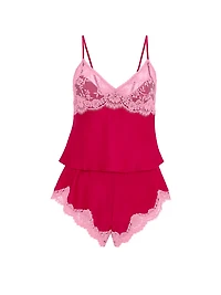 Satin Lace-Trim Cami & Flutter Shorts Set