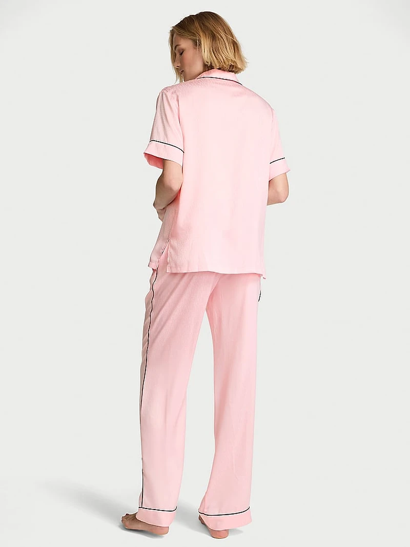 Signature Satin Short-Sleeve Long Pajama Set