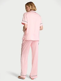 Signature Satin Short-Sleeve Long Pajama Set