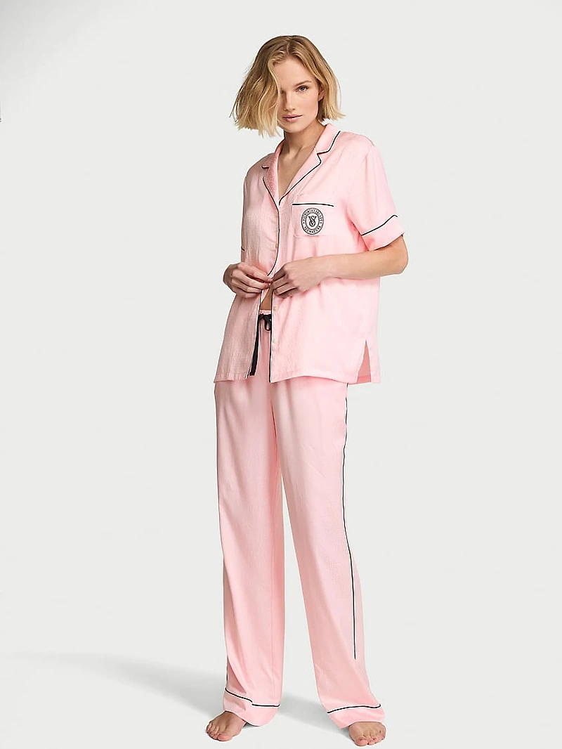 Signature Satin Short-Sleeve Long Pajama Set