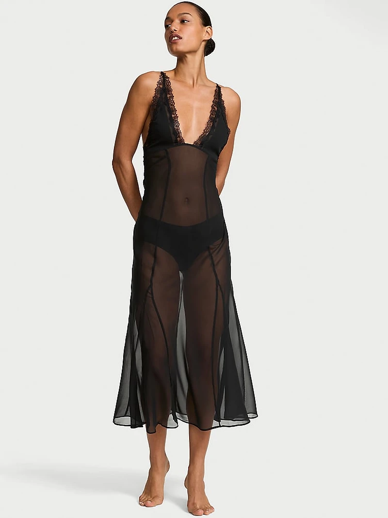 Chiffon Plunge Maxi Slip Dress
