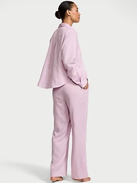 Modal-Cotton Tie-Front Long Pajama Set