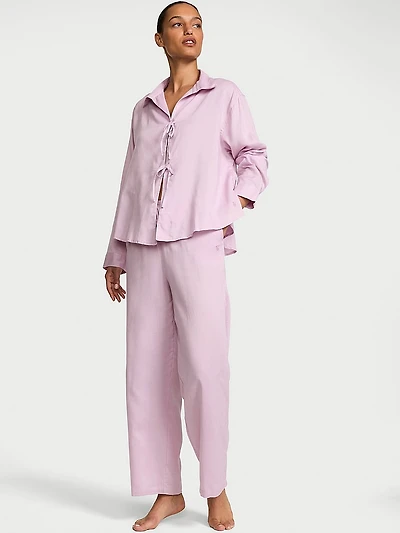 Modal-Cotton Tie-Front Long Pajama Set