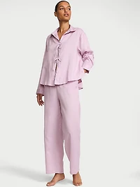 Modal-Cotton Tie-Front Long Pajama Set