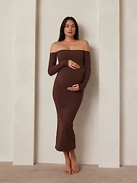 Sculpting Rib Off the Shoulder Dress
