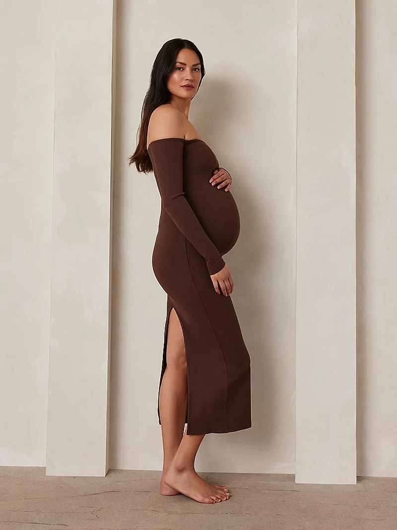 Sculpting Rib Off the Shoulder Dress