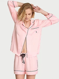 Signature Satin Long-Sleeve Short Pajama Set