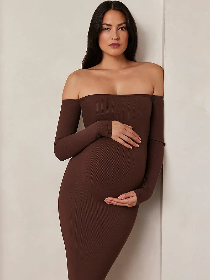 Sculpting Rib Off the Shoulder Dress