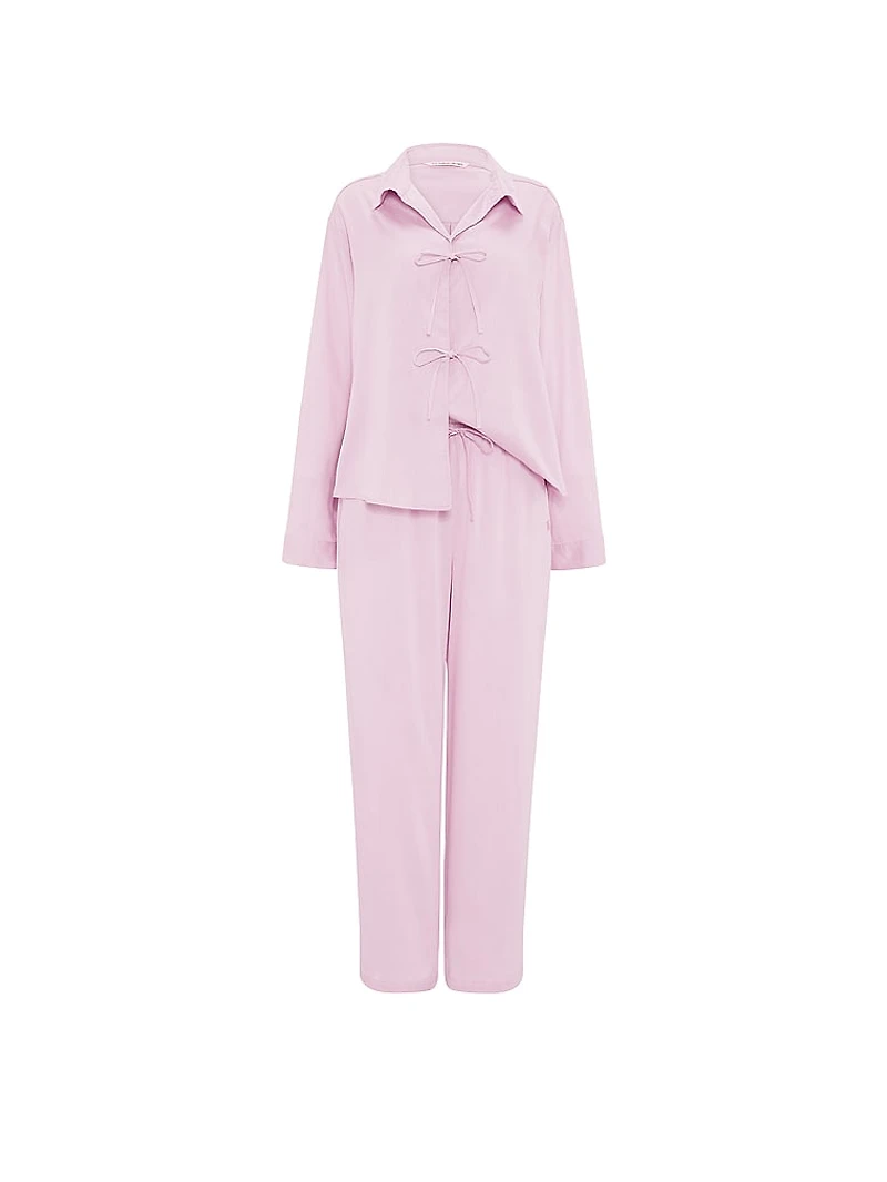 Modal-Cotton Tie-Front Long Pajama Set