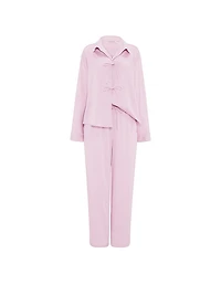 Modal-Cotton Tie-Front Long Pajama Set
