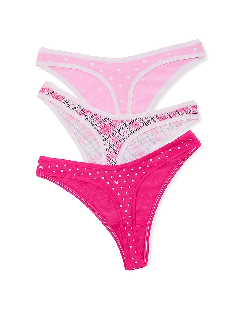 PINK | Elle 3-Pack Cotton Thong Panties
