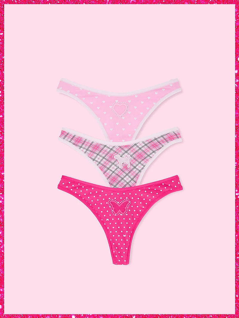 PINK | Elle 3-Pack Cotton Thong Panties