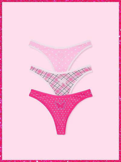 PINK | Elle 3-Pack Cotton Thong Panties