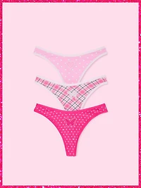 PINK | Elle 3-Pack Cotton Thong Panties
