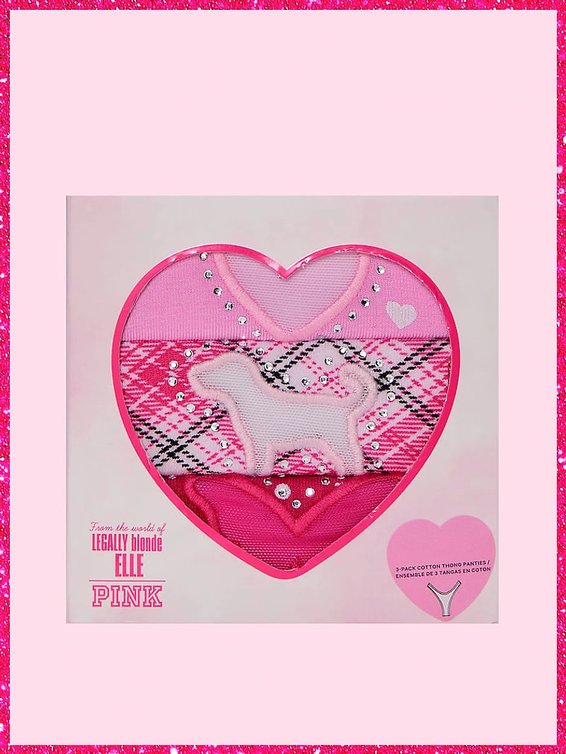 PINK | Elle 3-Pack Cotton Thong Panties