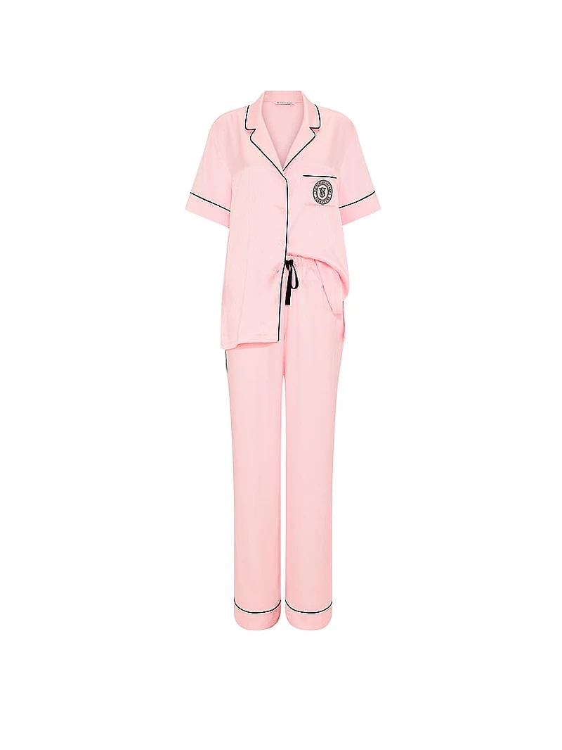 Signature Satin Short-Sleeve Long Pajama Set