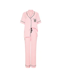 Signature Satin Short-Sleeve Long Pajama Set