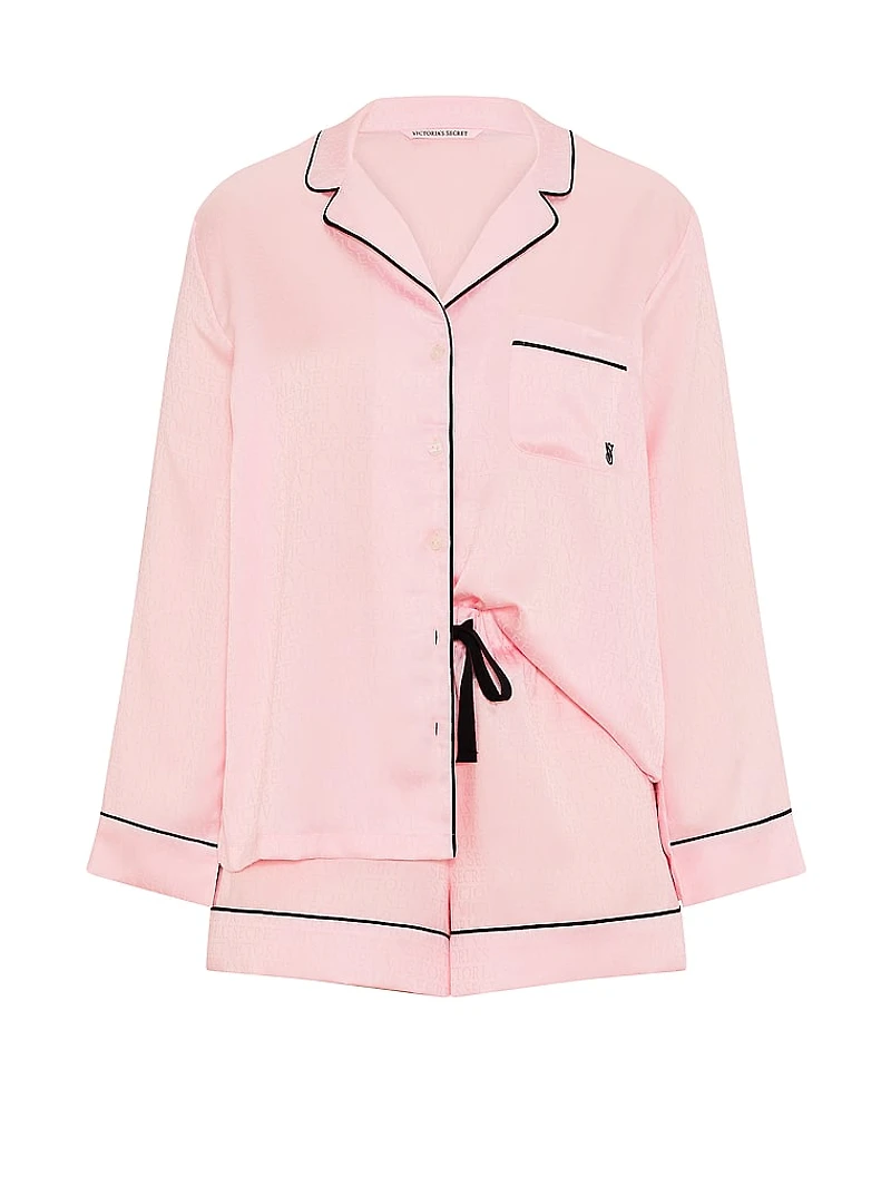 Signature Satin Long-Sleeve Short Pajama Set