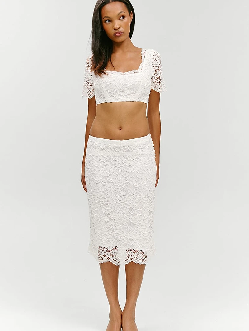 Frankies Bikinis x Paige Lorenze Honeymoon Lace Midi Skirt