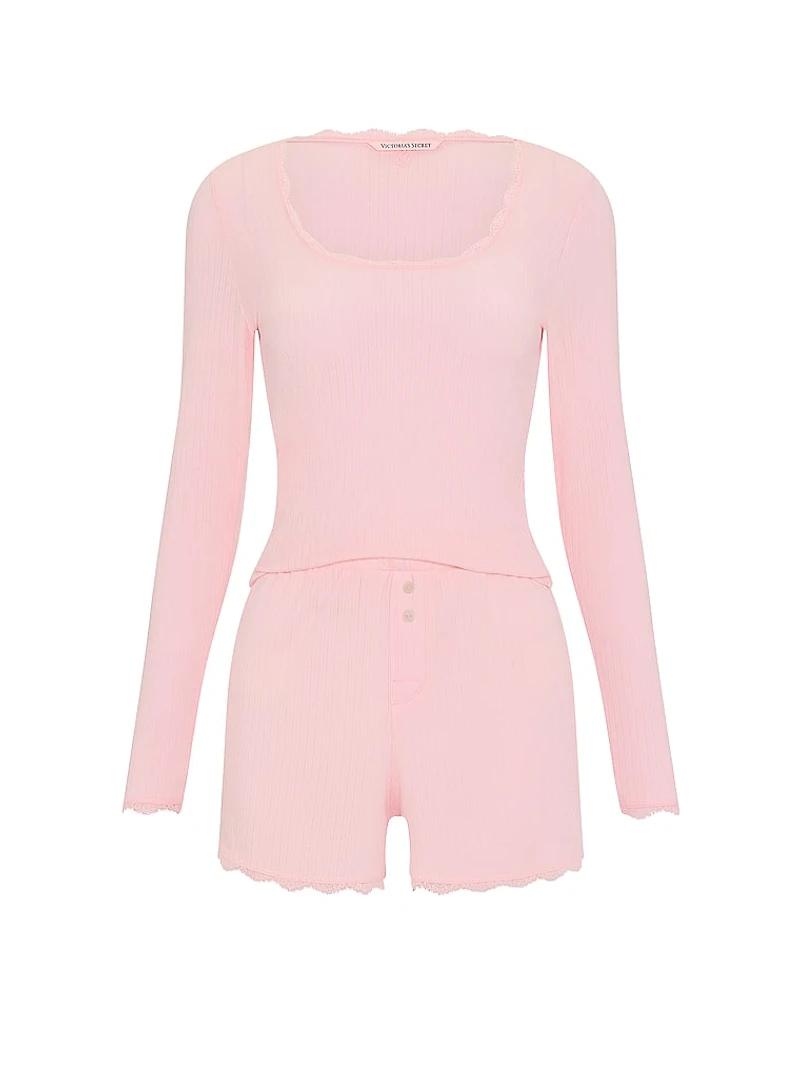Pointelle Rib Long-Sleeve Tee & Short Set