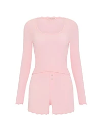 Pointelle Rib Long-Sleeve Tee & Short Set