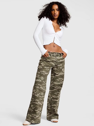 Denim by PINK Mid-Rise Baggy Wide-Leg Jeans