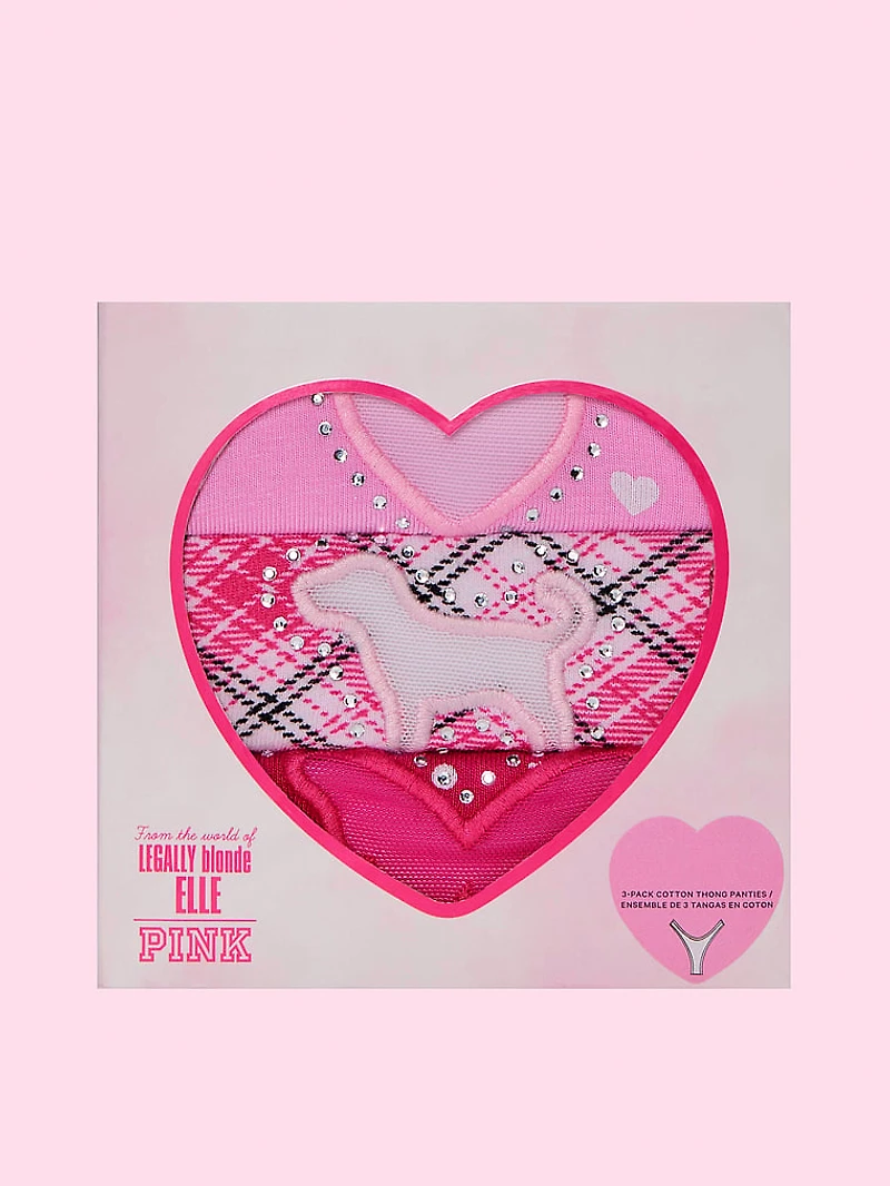 PINK | Elle 3-Pack Cotton Thong Panties