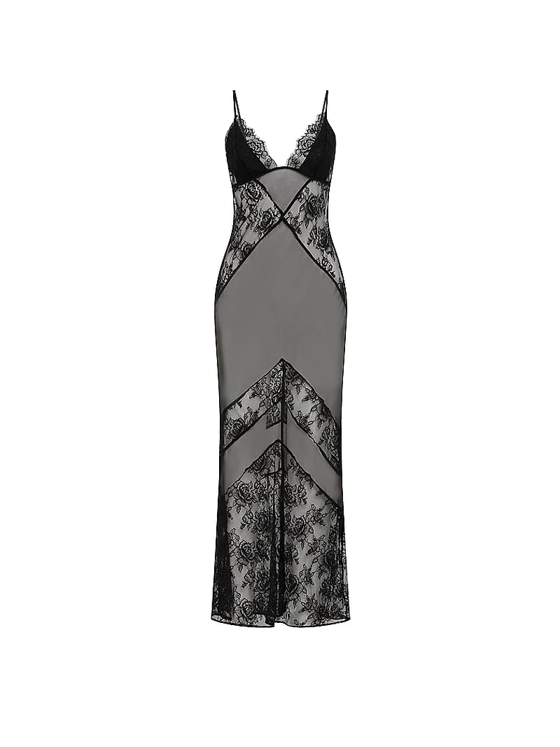 Chiffon & Rose Lace Maxi Slip Dress