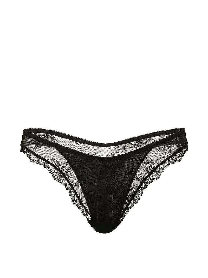 Rose Lace Overlay Thong Panty