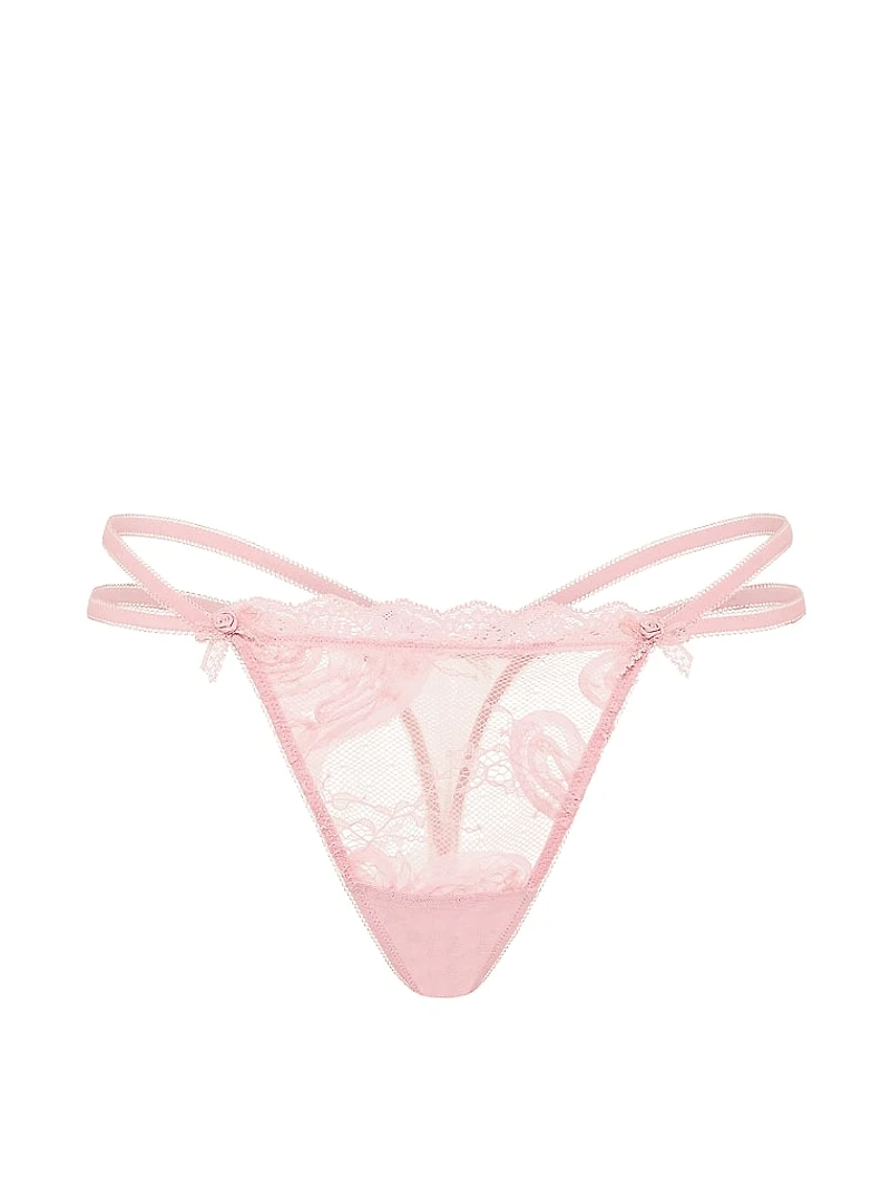 Rosette Reverie Embroidery Thong Panty