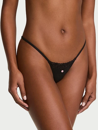Cotton Lace-Trim Itsy V-String Panty