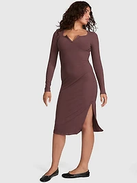 All-Day Soft Rib Long-Sleeve Midi Dress